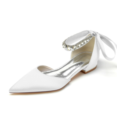 Chaussures plates Satim D'orsay blanches avec bride à la cheville et strass