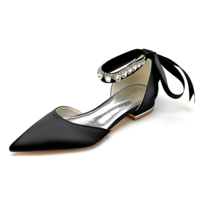 Chaussures plates Satim D'orsay noires à bride cheville et strass