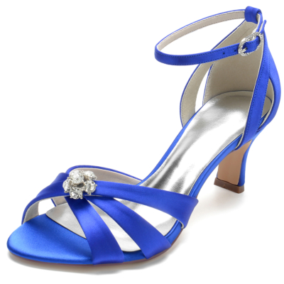 Strass Bleu Royal Découpé Spool Talon Cheville Strap Sandale Chaussures De Mariage