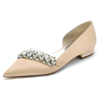 Chaussures plates D'orsay en satin transparent ornées de strass champagne pour mariage