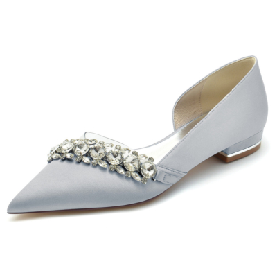 Chaussures plates en satin transparent ornées de strass argentés pour mariage