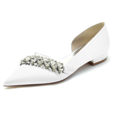 Chaussures plates D'orsay en satin transparent ornées de strass blancs pour mariage