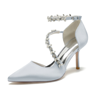 Chaussures D'orsay à bride croisée ornées de strass gris et talons aiguilles pour mariage