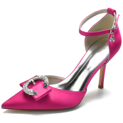 Strass Magenta Boucle Cercle Satin Talons Cheville Strap D'orsay Chaussures