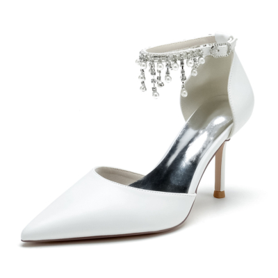 Blanc Strass Perle Gland Cheville Sangle Solide D'orday Escarpins Chaussures pour Robe