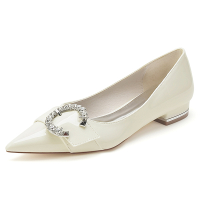 Beige Round Jeweled Buckle Flats Pumps Bout pointu Robes Chaussures pour femmes