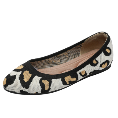 Chaussures plates imprimées léopard beiges à bout rond imprimé léopard confortables chaussures plates pour femmes