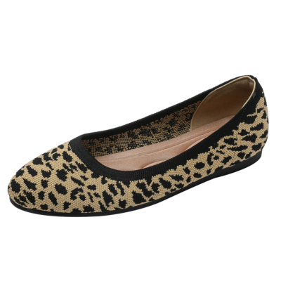 Chaussures plates à bout rond imprimé léopard Chaussures confortables pour femmes