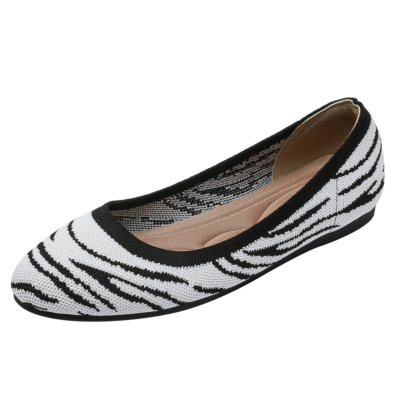 Zebra Imprimé Bout Rond Imprimé Léopard Chaussures Plates Confortables Marche Appartements Pour Femmes