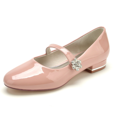 Rose bout rond Mary Jane ballerines strass fleur boucle chaussures