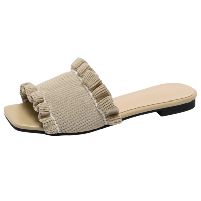 Sandales plates à volants beiges Sandales d'été confortables pour femmes