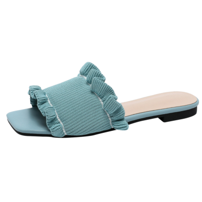 Sandales plates à volants bleues Sandales d'été confortables pour femmes