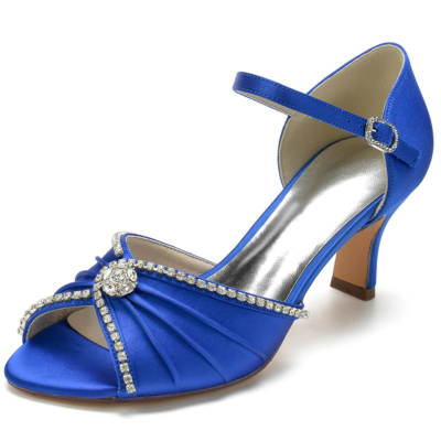 Sandales à talons en satin bleu royal D'orsay Peep Toe avec bride à la cheville