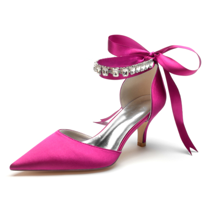 Magento Satin Kitten Heel Pumps Bow Chaussures D'orsay avec bracelet en cristal