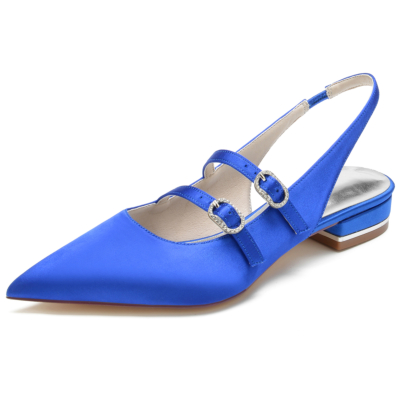 Royal Satin Mary Jane Slingback Chaussures plates à bout pointu