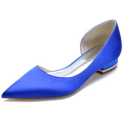 Chaussures plates à bout pointu en satin bleu royal
