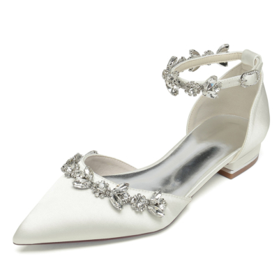 Chaussures plates de mariage en strass beiges, chaussures de mariée D'orsay
