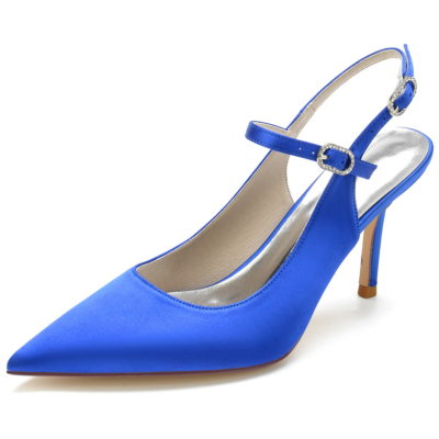 Escarpins Escarpins Satin Bleu Royal Escarpins Bout Fermé Chaussures Pour La Danse
