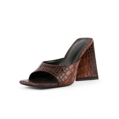 Sandales à glissière à talons effet serpent marron 4 pouces chaussures à talons blocs