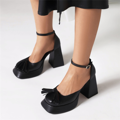 Chaussures Mary Janes D'orsay noires à talons épais et plateforme