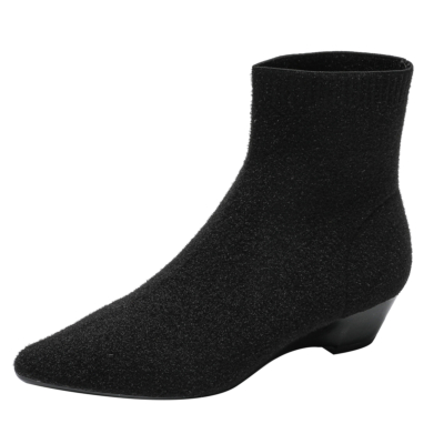 Chaussettes noires bottines talons compensés bottines compensées pour femmes bout pointu