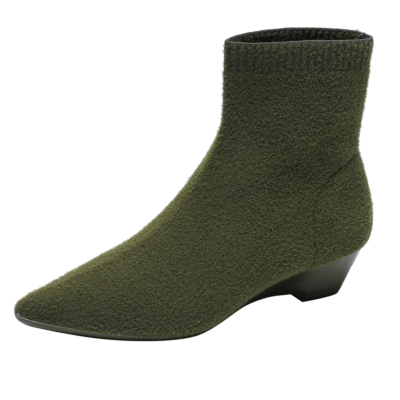 Bottines chaussettes vert olive Talons compensés Bottines compensées pour femmes Bout pointu