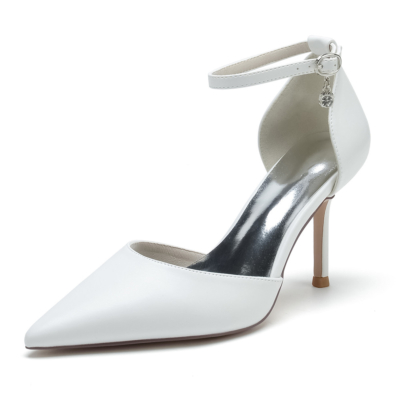 Escarpins D'orsay solides blancs, chaussures de travail confortables à talons aiguilles et bouts pointus