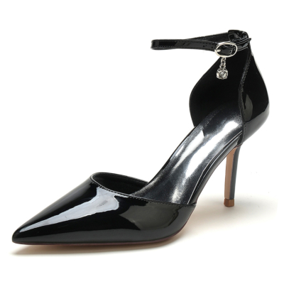 Escarpins D'orsay solides noirs à talons aiguilles chaussures de bureau à bout pointu pour le travail