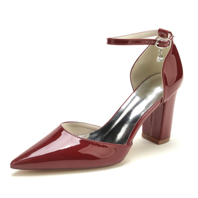 Escarpins habillés bordeaux uni chaussures bride à la cheville D'orsay bloc minimaliste talons hauts
