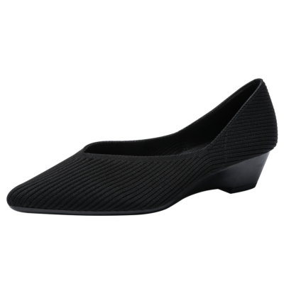 Escarpins à talons compensés solides noirs, chaussures de travail matelassées à talons bas pour femmes
