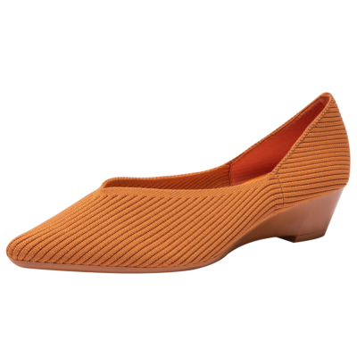 Escarpins à talons compensés solides orange, chaussures de travail matelassées à talons bas pour femmes