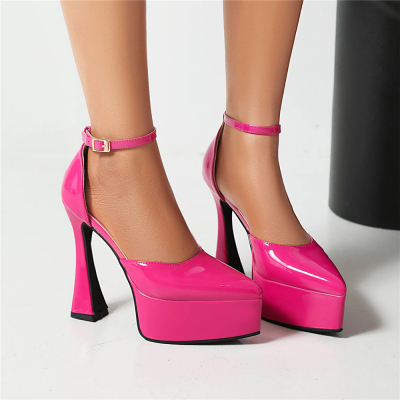 Magenta Spool Heels Platform D'orsay Shoes Sandales à bride à la cheville avec bout fermé