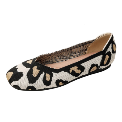 Chaussures plates à bout carré imprimé léopard beige Chaussures plates pour femmes de travail confortables