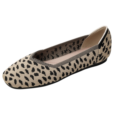 Chaussures plates à bout carré imprimées léopard kaki Chaussures plates pour femmes de travail confortables