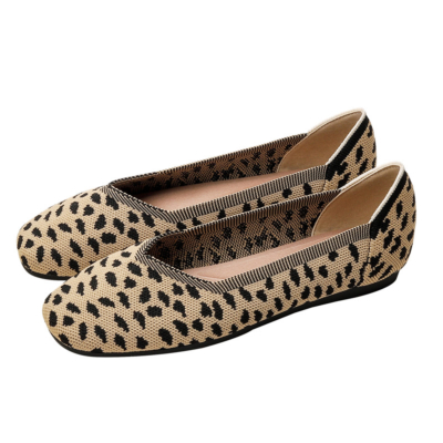 Chaussures plates imprimées à bout carré imprimées léopard marron pour femmes