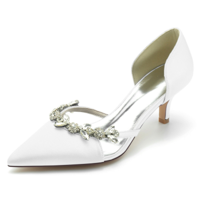 Escarpins en strass de satin de mariage blanc Chaussures d'Orsay Talons de chaton