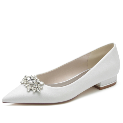 Chaussures de mariage plates blanches pour femmes avec strass