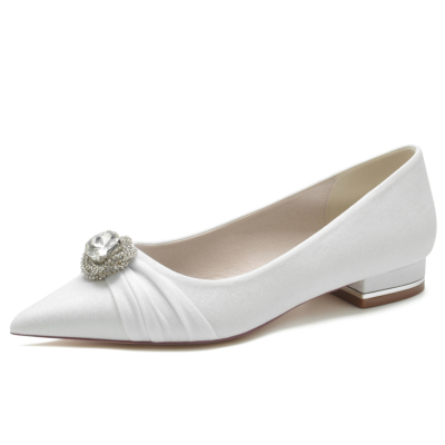 Chaussures plates de mariage en strass à bout pointu blanc scintillant pour femmes