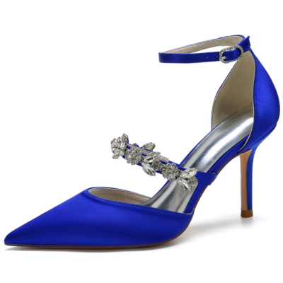 Bijoux bleu royal pour femmes bride à la cheville talon escarpins chaussures de mariage