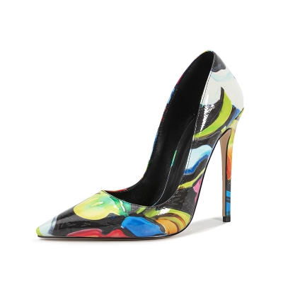 Women's Multicolor Patterned Pointed Toe Stiletto Heel Pumps