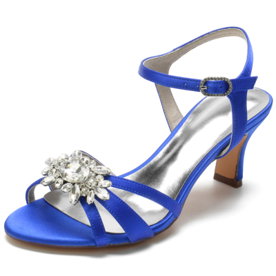 Sandales transparentes à bout ouvert et strass bleu royal pour femmes